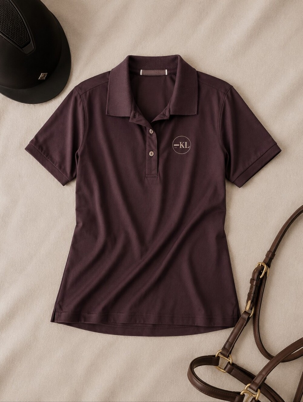 Kingsland Equestrian Technical Plum S Sleeve 1/4 Button Polo Short. Ladies L/XL